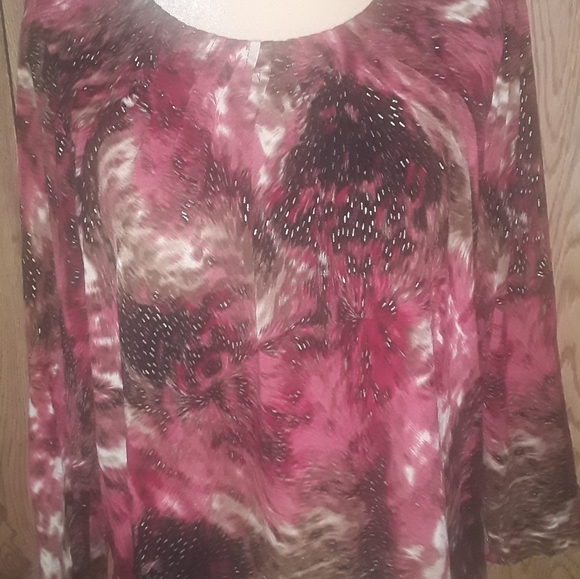 Womans Medium Petite Blouse Multicolored Longsleeve Round Neck Shirt Top - Picture 2 of 6